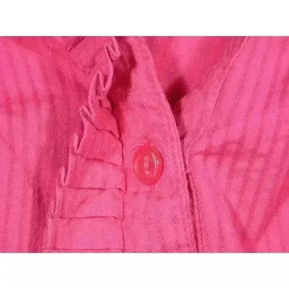 Lane Bryant button up top shirt sz 22 ruffle button placket pink on pink stripe - Picture 6 of 9